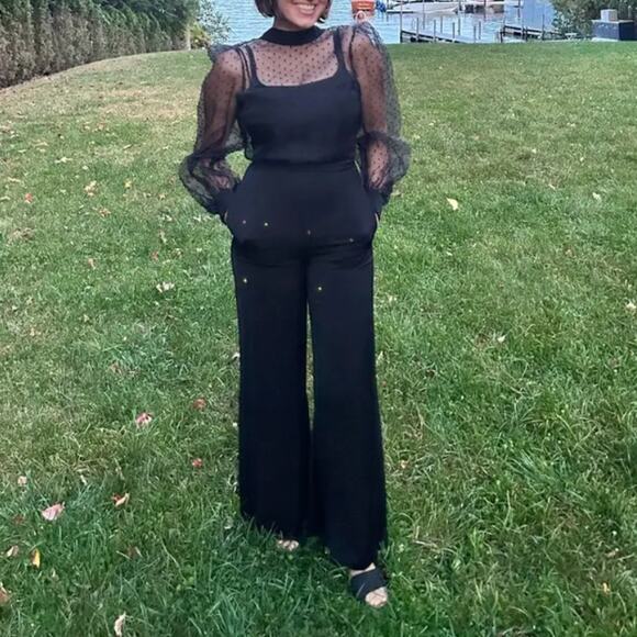 Black Halo Cocktail Jumpsuit SIZE 6 Organza Wide Leg Split Hem Party USA $485 - Picture 5 of 13